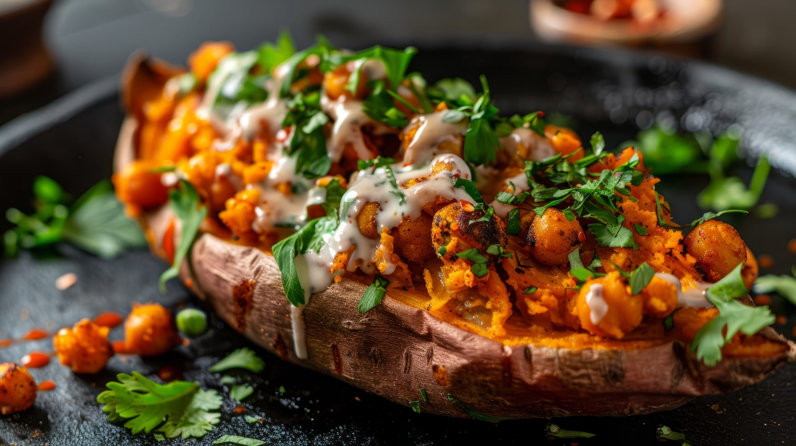 Chickpea & Avocado Stuffed Sweet Potatoes